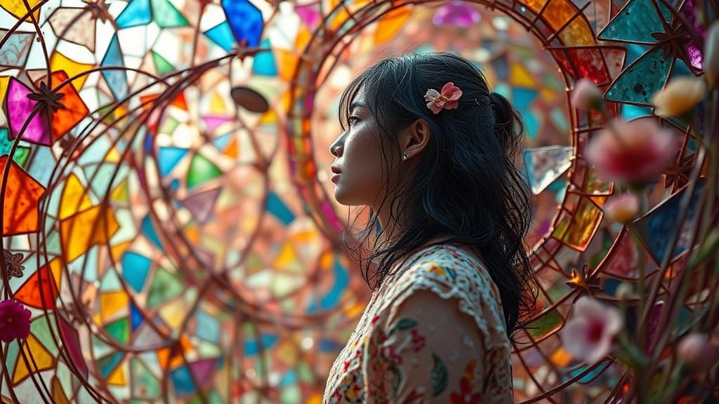 Surreal Dreamscape with Symbolic Sculptures