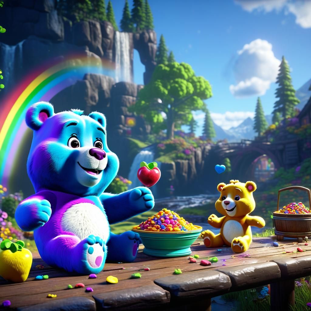 Care Bears at a Rainbow Feast in 3D