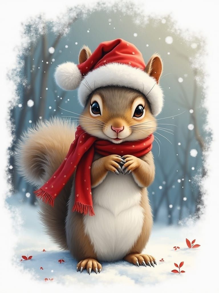 A Joyful Easter Grey Squirrel in Winter Wonderland