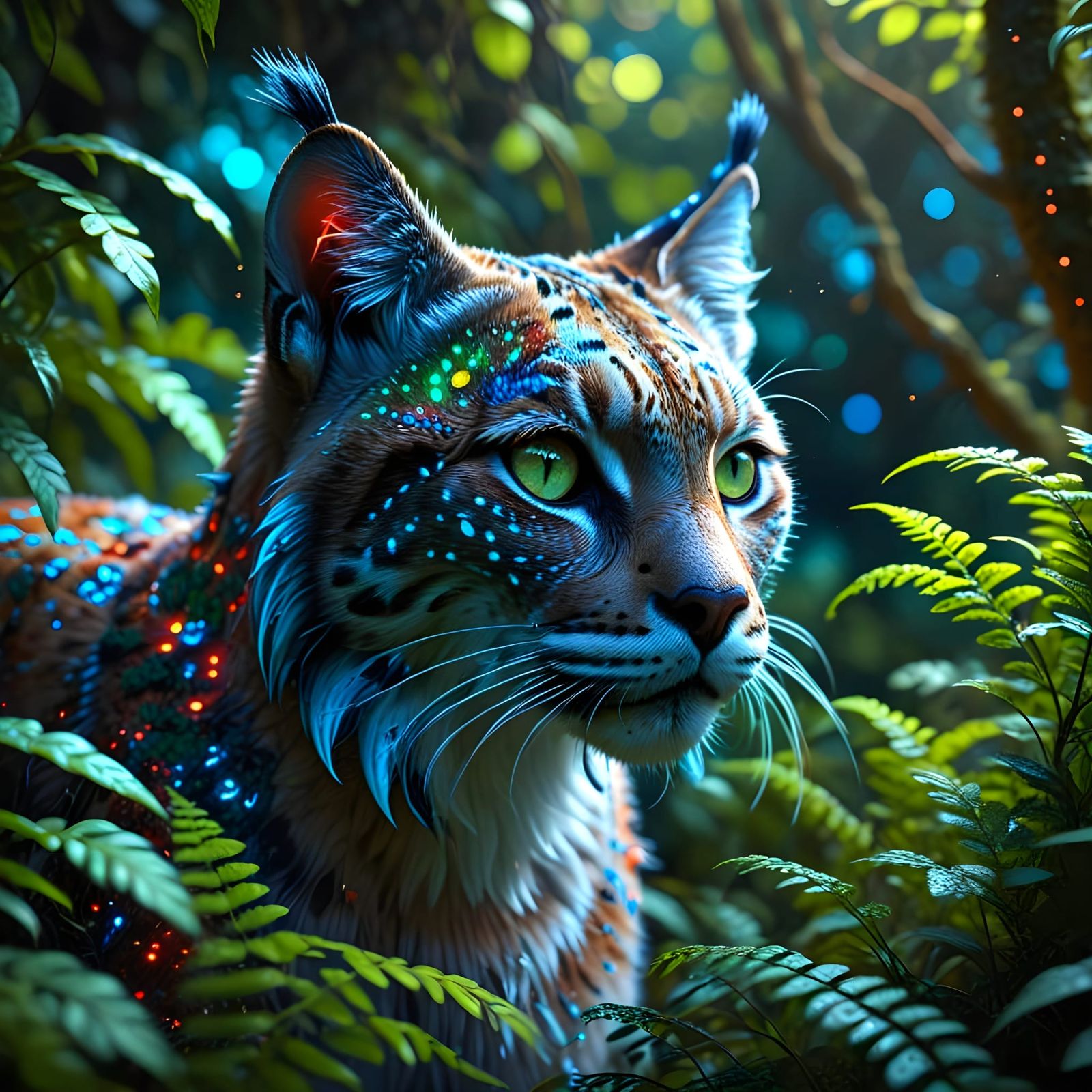 Psychedelic Lynx in Hyperdetailed Close-Up, Stalking Prey in...