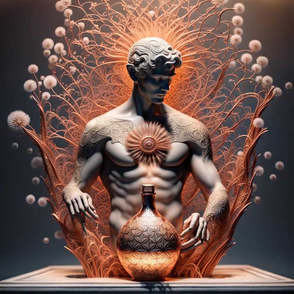 Crystal Geode Man Sculpture with Copper Flask