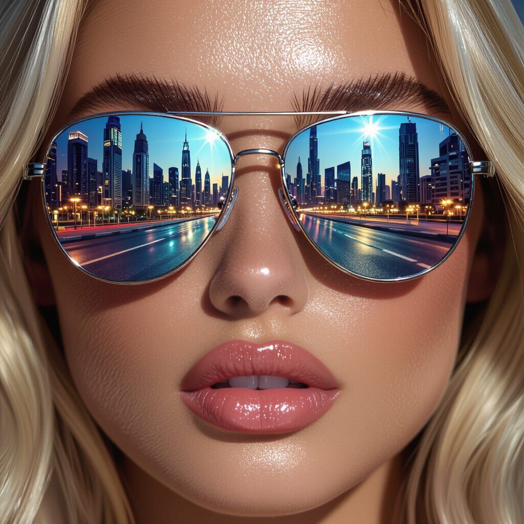 Dubai Dusk Reflected in Mirrored Sunglasses