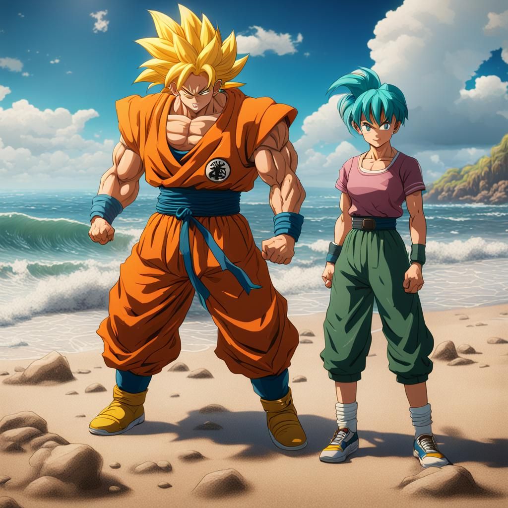 Yamcha and Bulma on the Beach: Fantasy Art