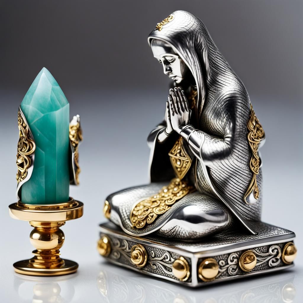 Ornate Silver Nun Figurine with Gold Detail