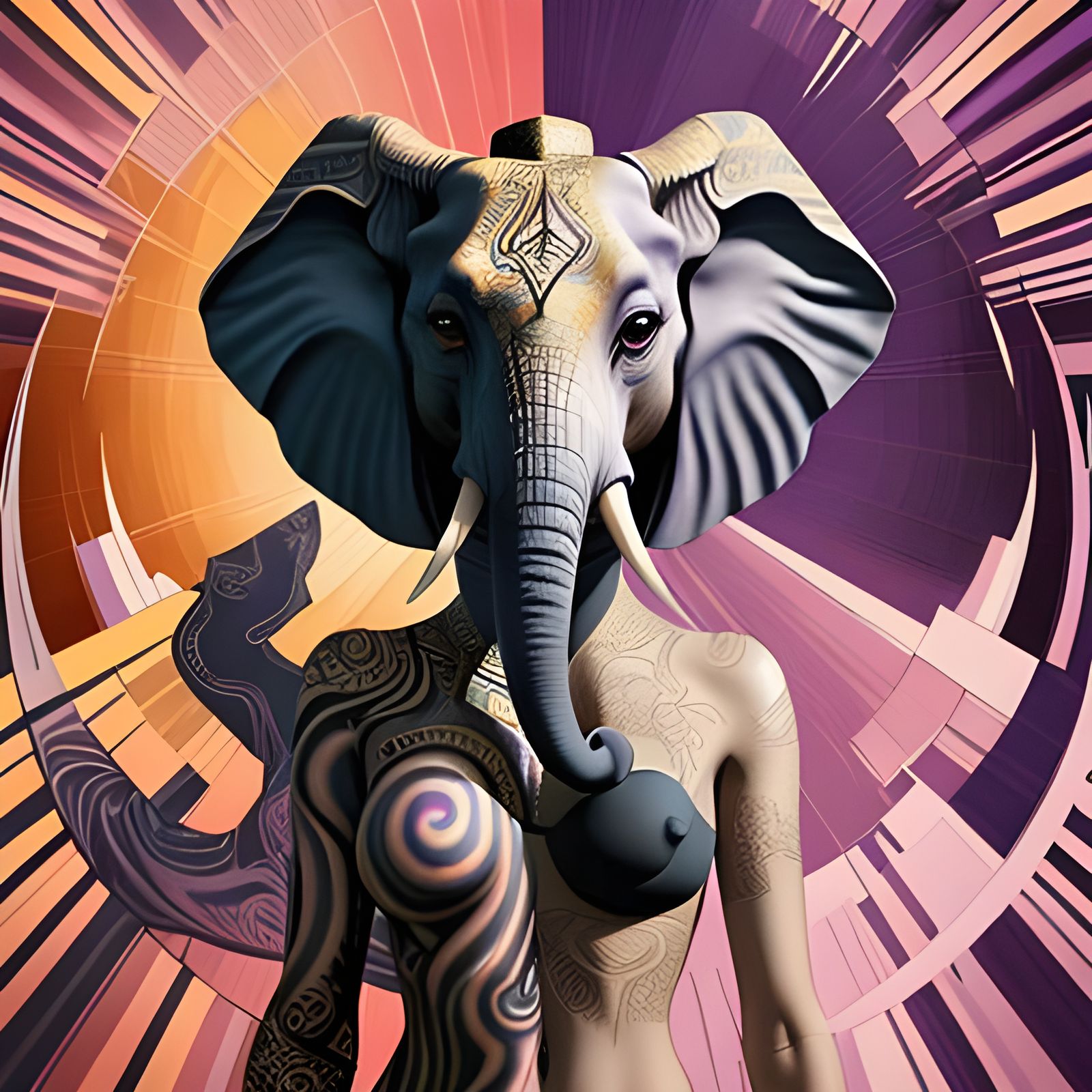 Spectral Cubism Elephant: Fractal Filigree Henna