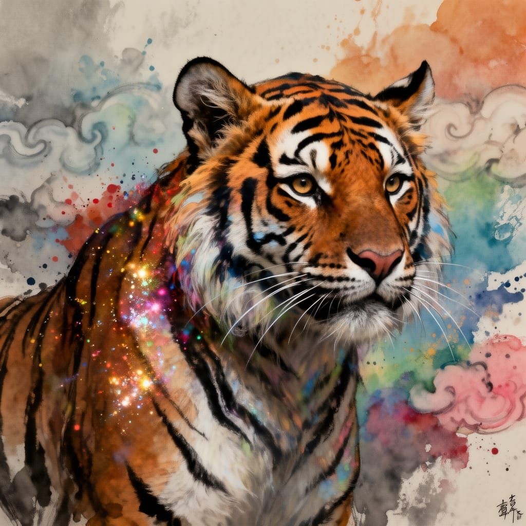 Chinese Cloud Tiger Concept Art with Splash Art Effect