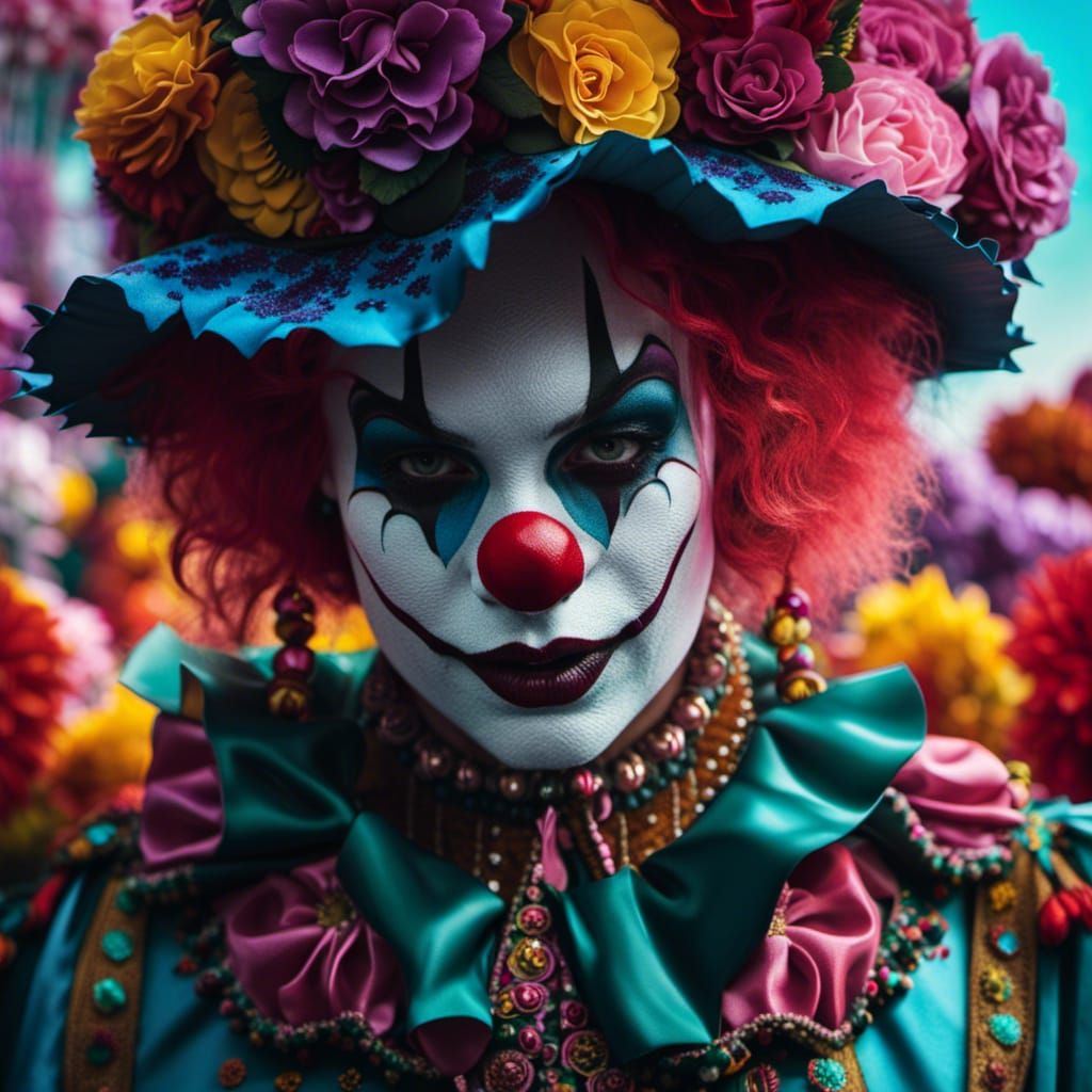 Creepy Clown Costume Close-Up in Bohemian Style