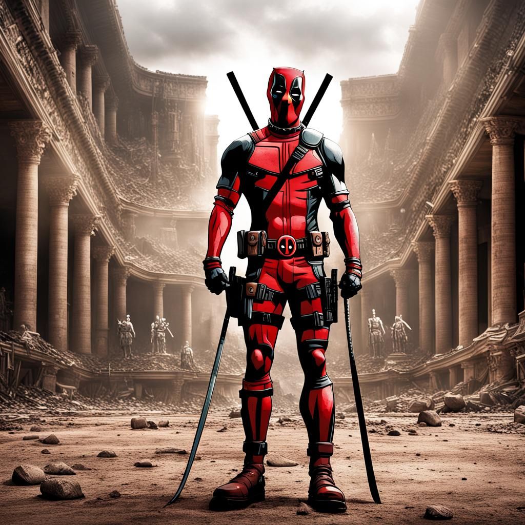 Deadpool as Gladiator in Epic Digital Painting