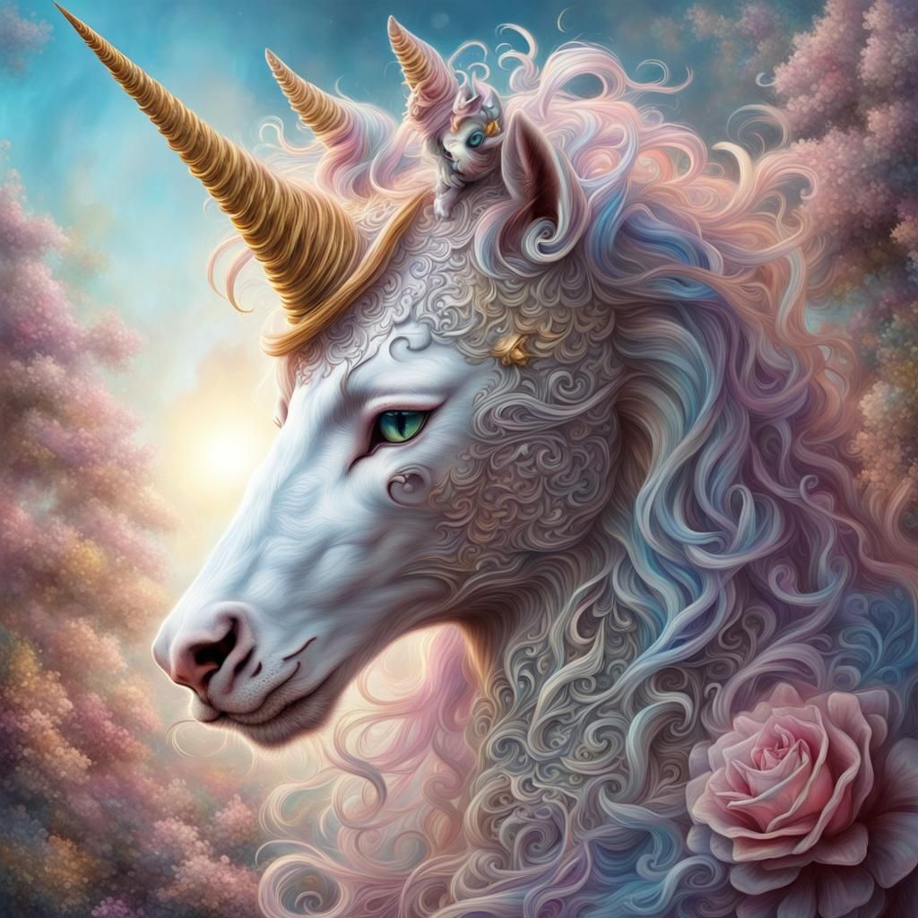 Fantasy Cat-Unicorn Hybrid in Dreamlike Magic Realism