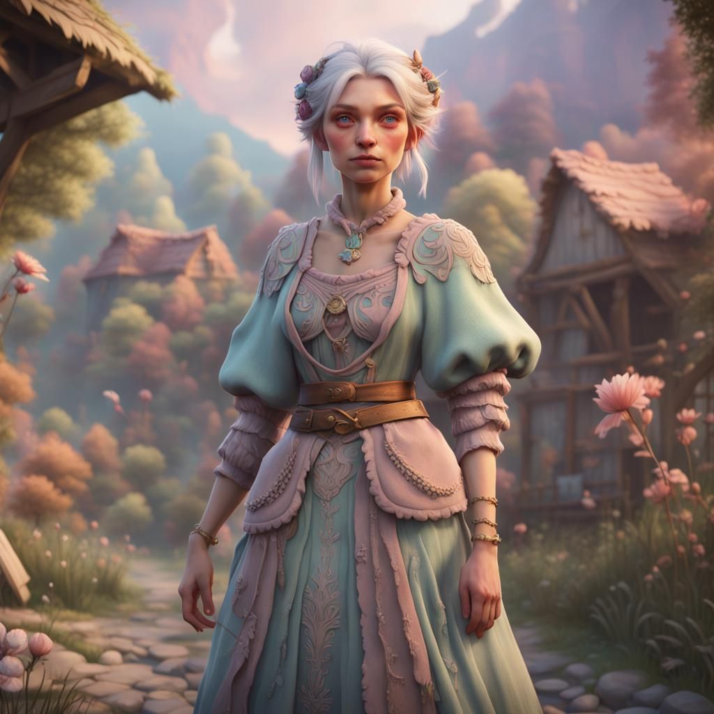 Fantasy Villager in Pastel Colors: Artstation Quality