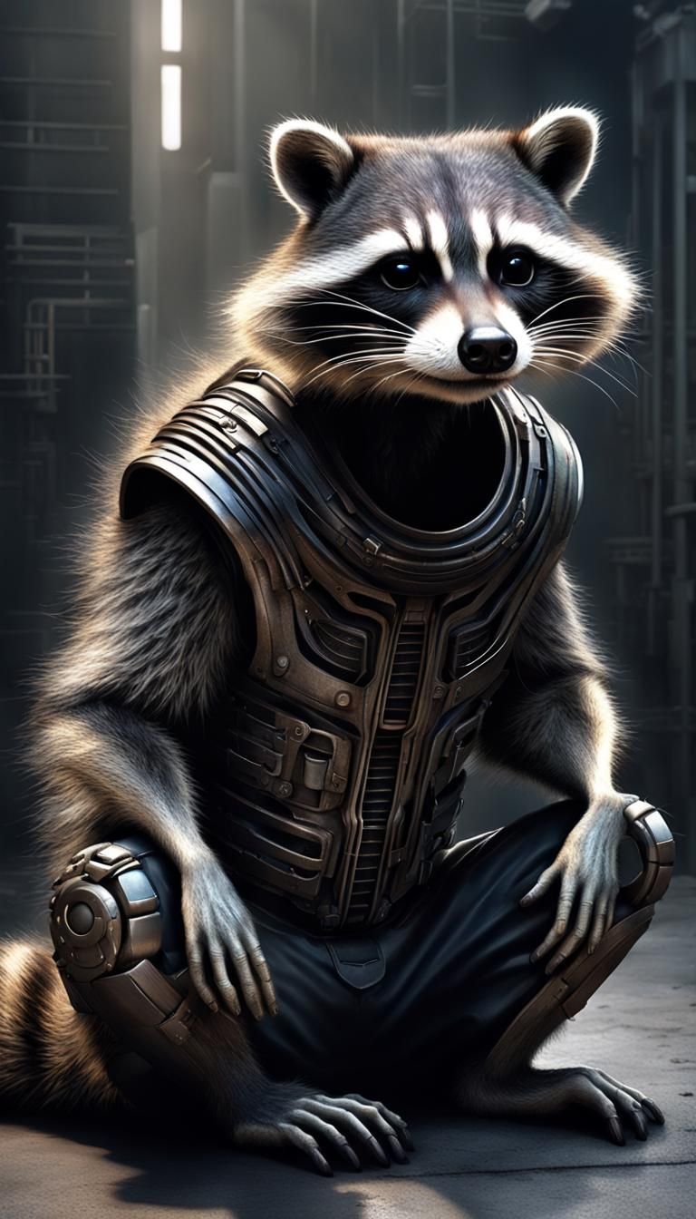 Hyperrealistic Raccoon-Human Hybrid in Giger Style