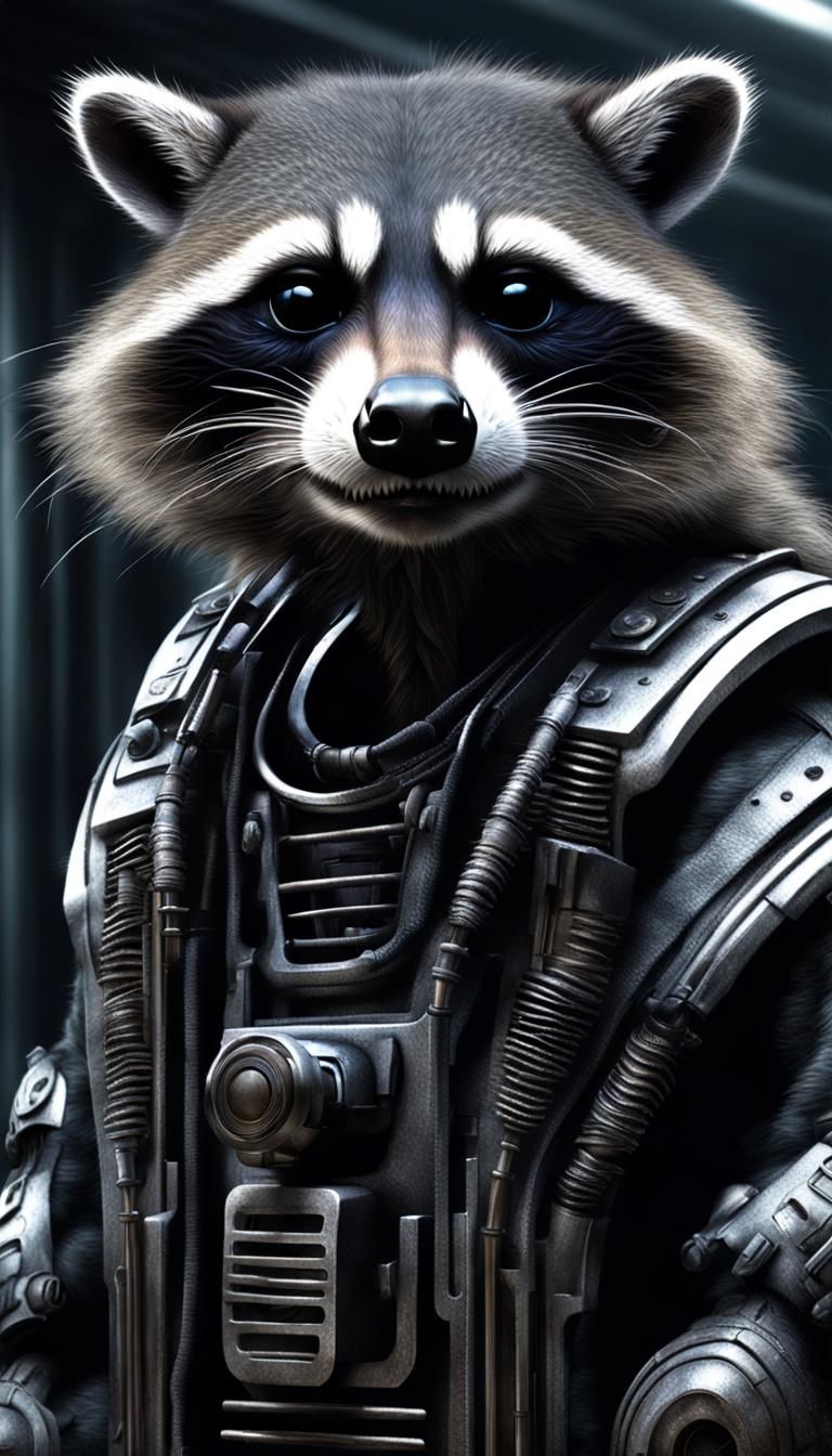 Hyperrealistic Raccoon-Human Hybrid in Giger Style