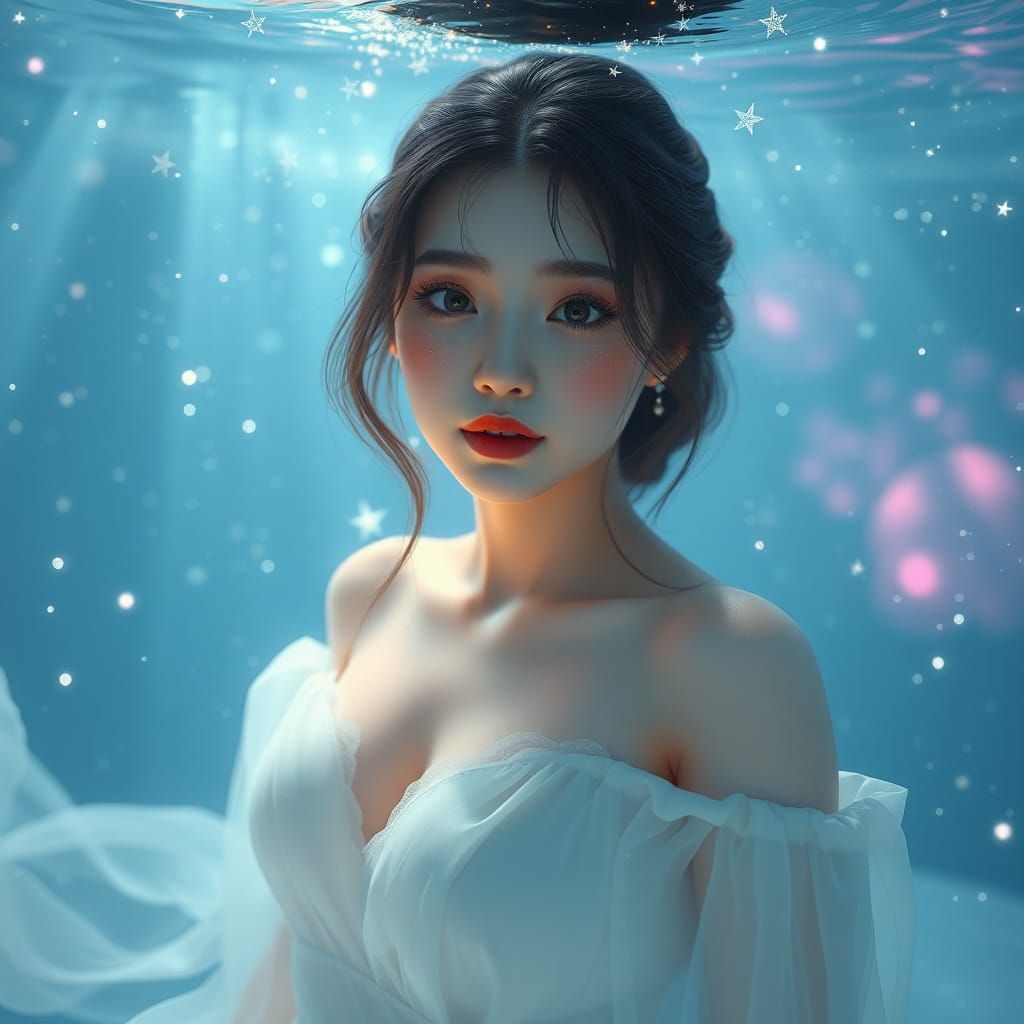 Ethereal Underwater Portrait in Pastel Anime Style