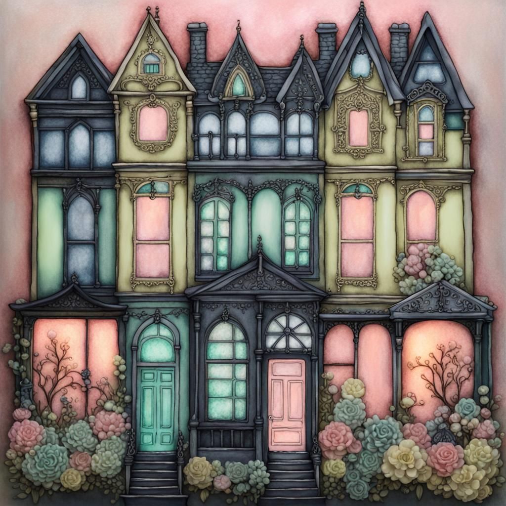 Victorian Rowhouses in Pastel Shadowbox
