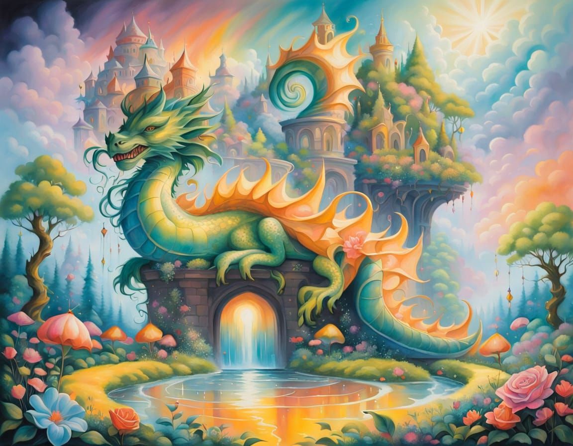 Green Dragon Slumbers in Lush Garden