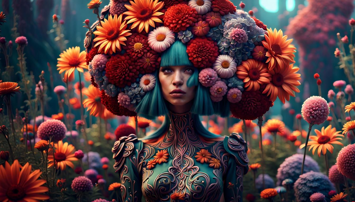 Surreal Floral Portrait of a Woman in Digital Art