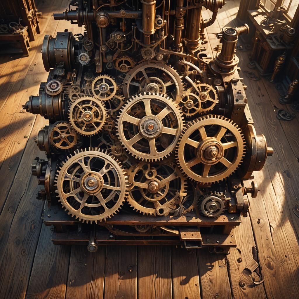 Shattered Steampunk Clockwork Engine in Industrial Decay