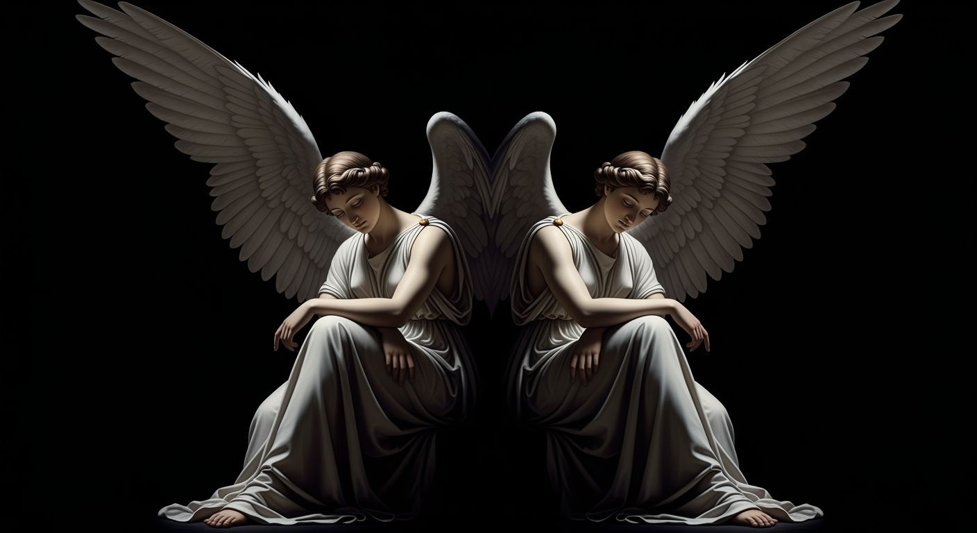 Symmetrical Angel Figures in Dramatic Chiaroscuro Digital Ar...