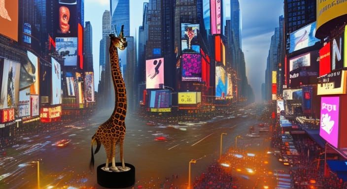 Zebra Giraffe in Times Square: Digital Art
