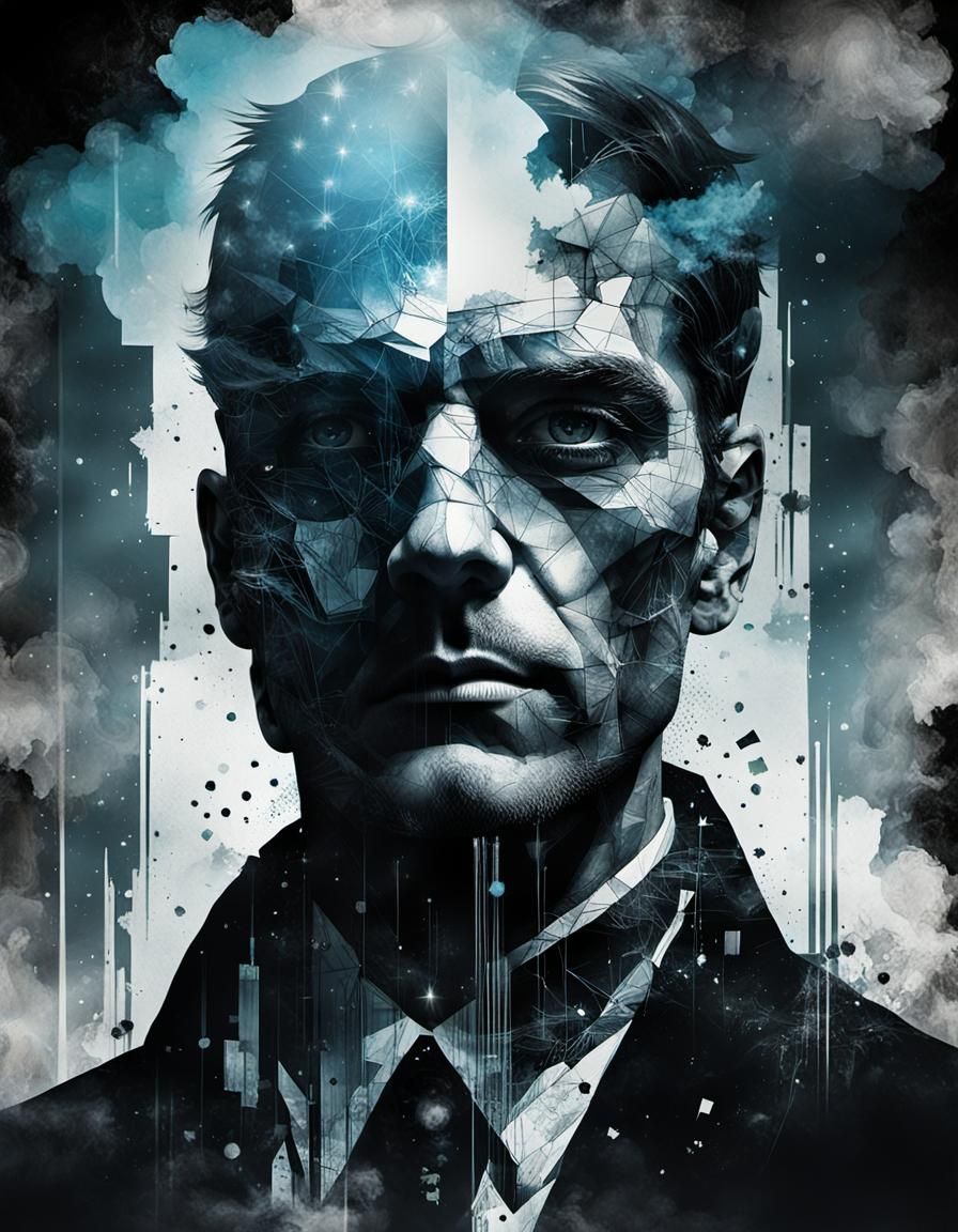 Emotional Faces in Glitchcore Noir Double Exposure