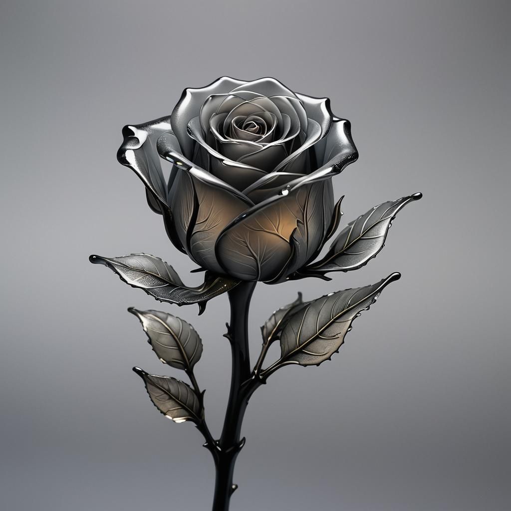 Glass Rose Bud with Fire Inside: Hyperrealistic Detail