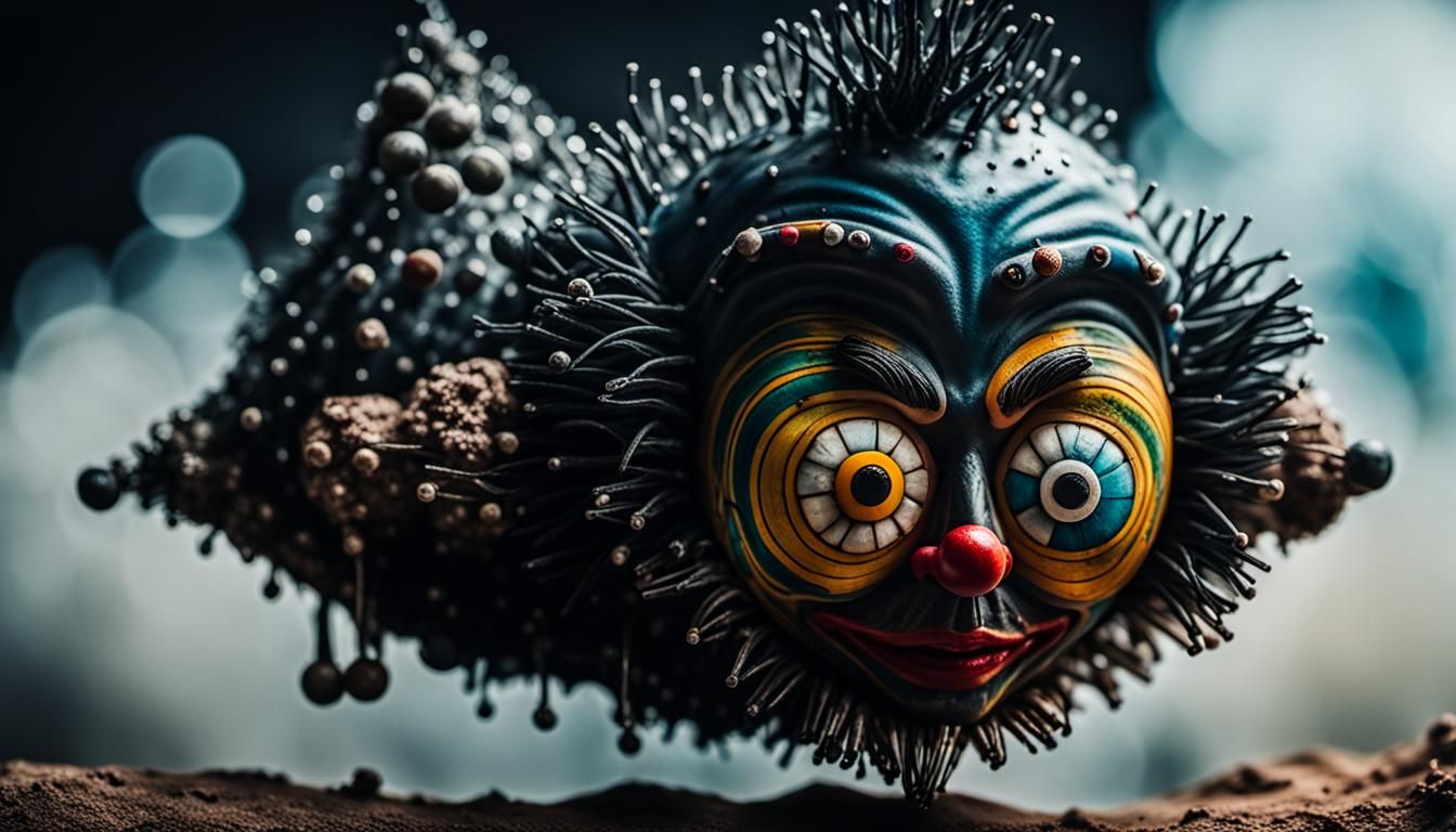 Chromatic Ferrofluid Clown Mask Portrait