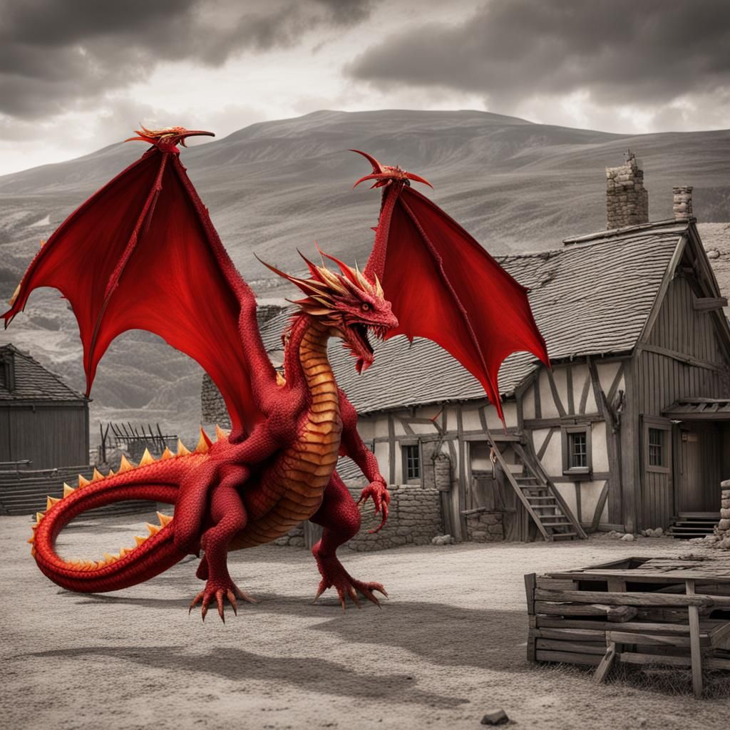 Red Dragon's Fiery Breath Destroys Hamlet