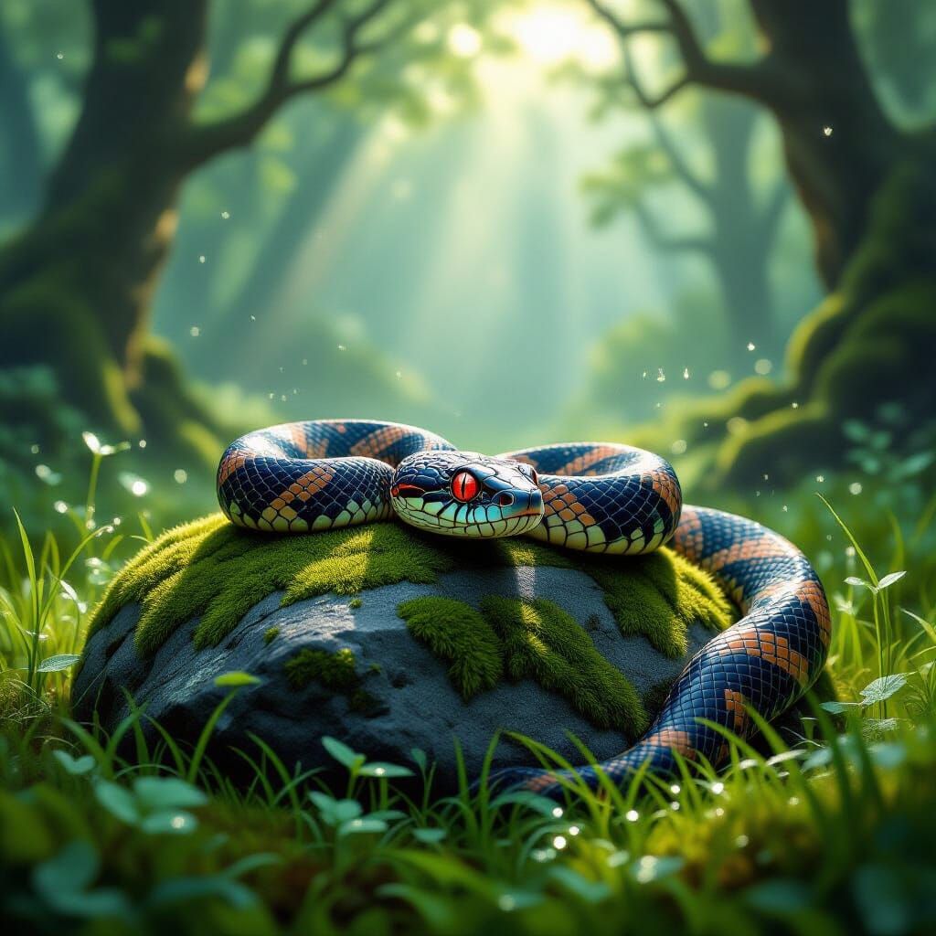 Mystical Forest Snake with Gemstone Eyes