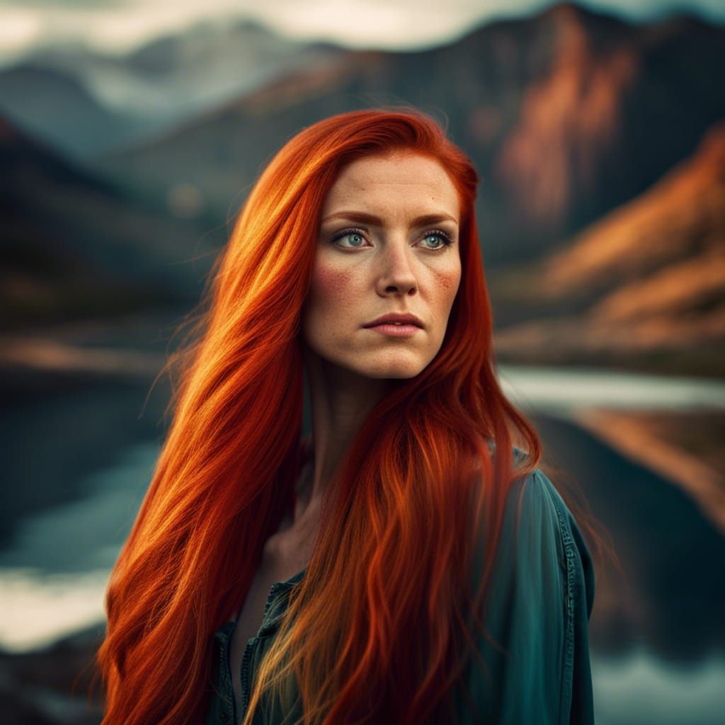 Stunning Woman with Mountain Reflection Portrait