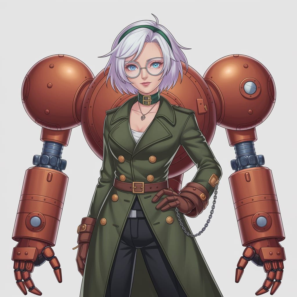 Hyperrealistic Anime Woman with Steam-Powered Mecha