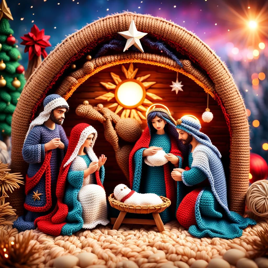 Christmas Nativity Scene made of crochet yarn :)