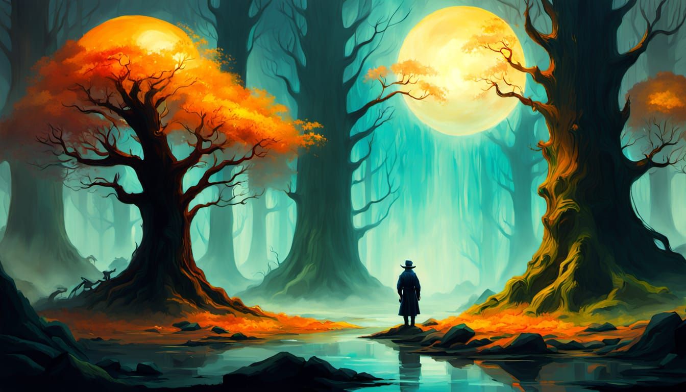 Enchanted Forest: Impressionist Oil Painting with Shadow Cre...