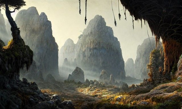 Goblin Cave Entrance in Grim Fantasy Style