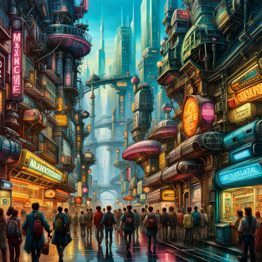 Bustling Futuristic SolarPunk City - Maximalism Style