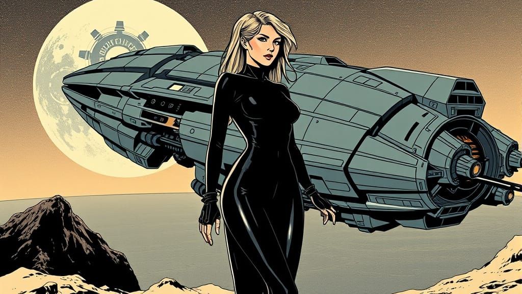 Cyberpunk Spacecraft Set Against Distant Planetary Horizon