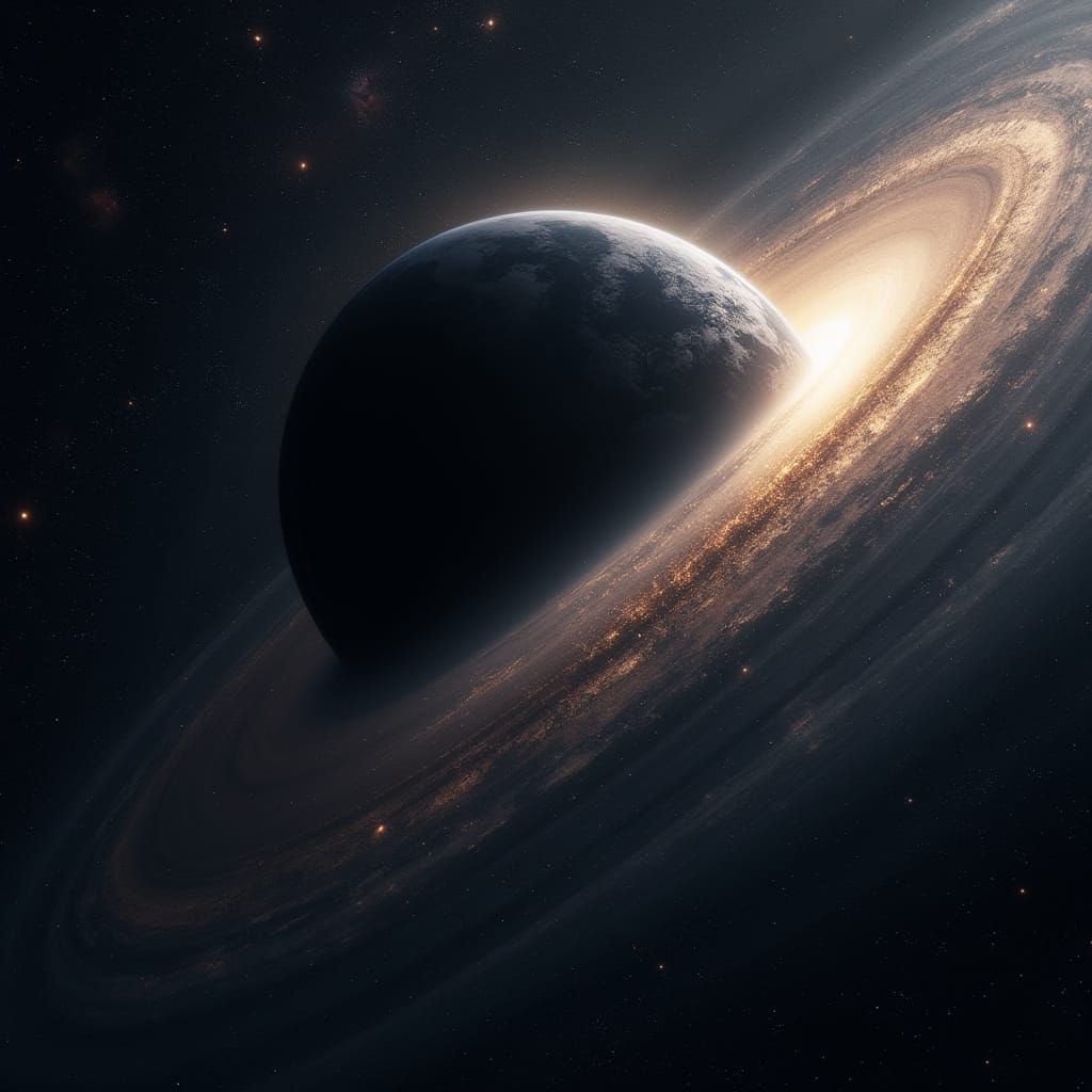 Realistic Space Scene with Earth Orbiting a Gargantuan Black...