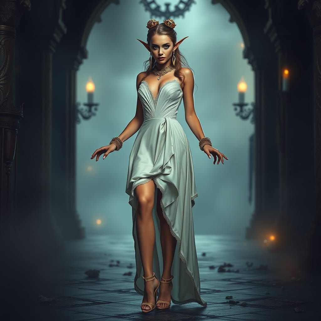 Elegant Elf Woman in Cinematic Environment