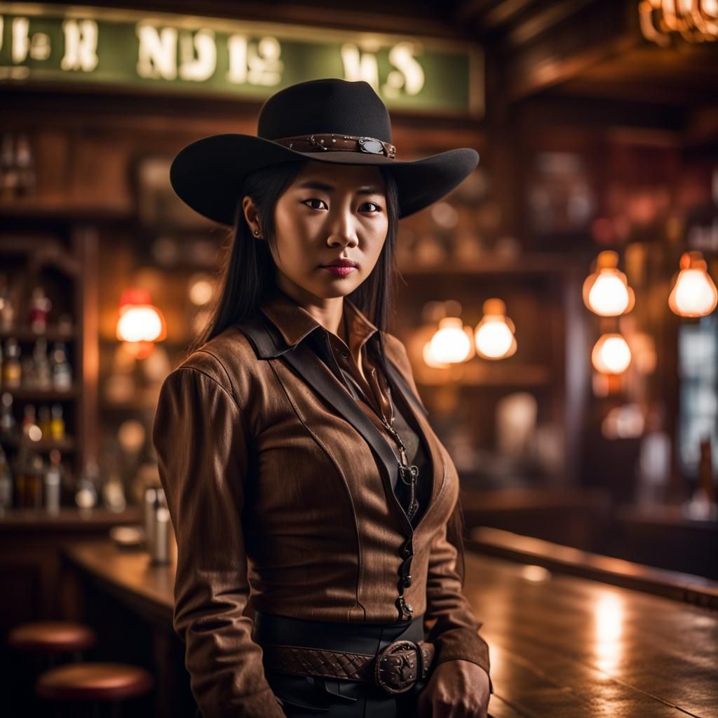 Gunslinger Protecting Bar Girl in Old Western Style