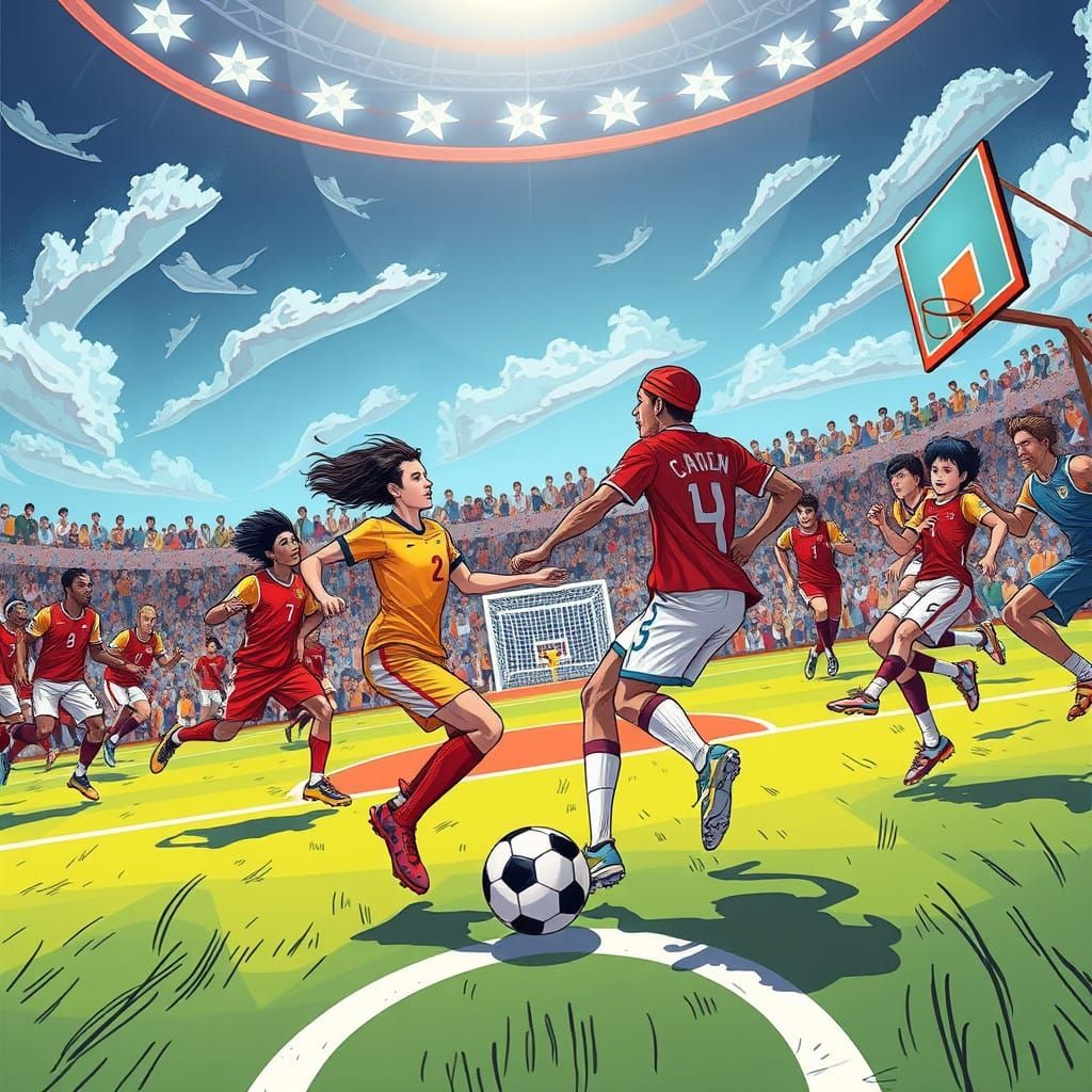 Soccer Meets Basketball in a Vibrant, Exaggerated Sports Mas...