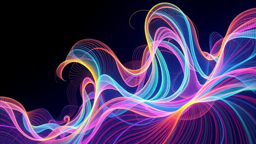 Vibrant Abstract Design with Intricate Lines and 3D Shading