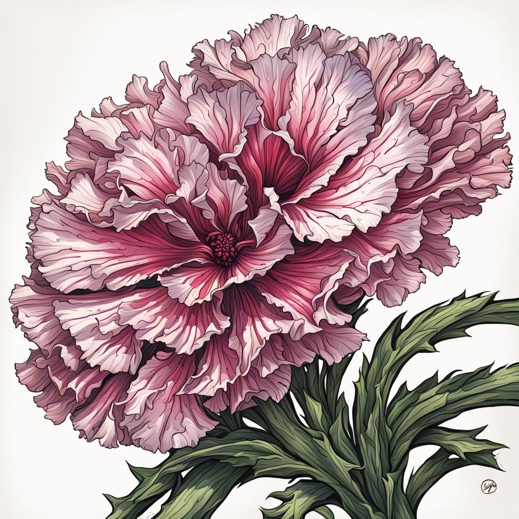 Dianthus Flower: Detailed Botanical Comic Book Art
