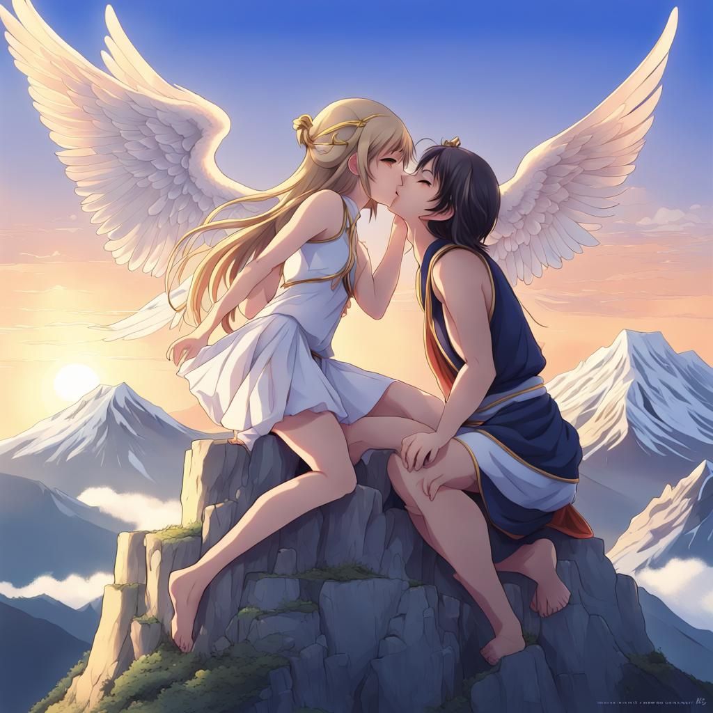 Mount Olympus Kiss: Anime-Style Dawn Scene