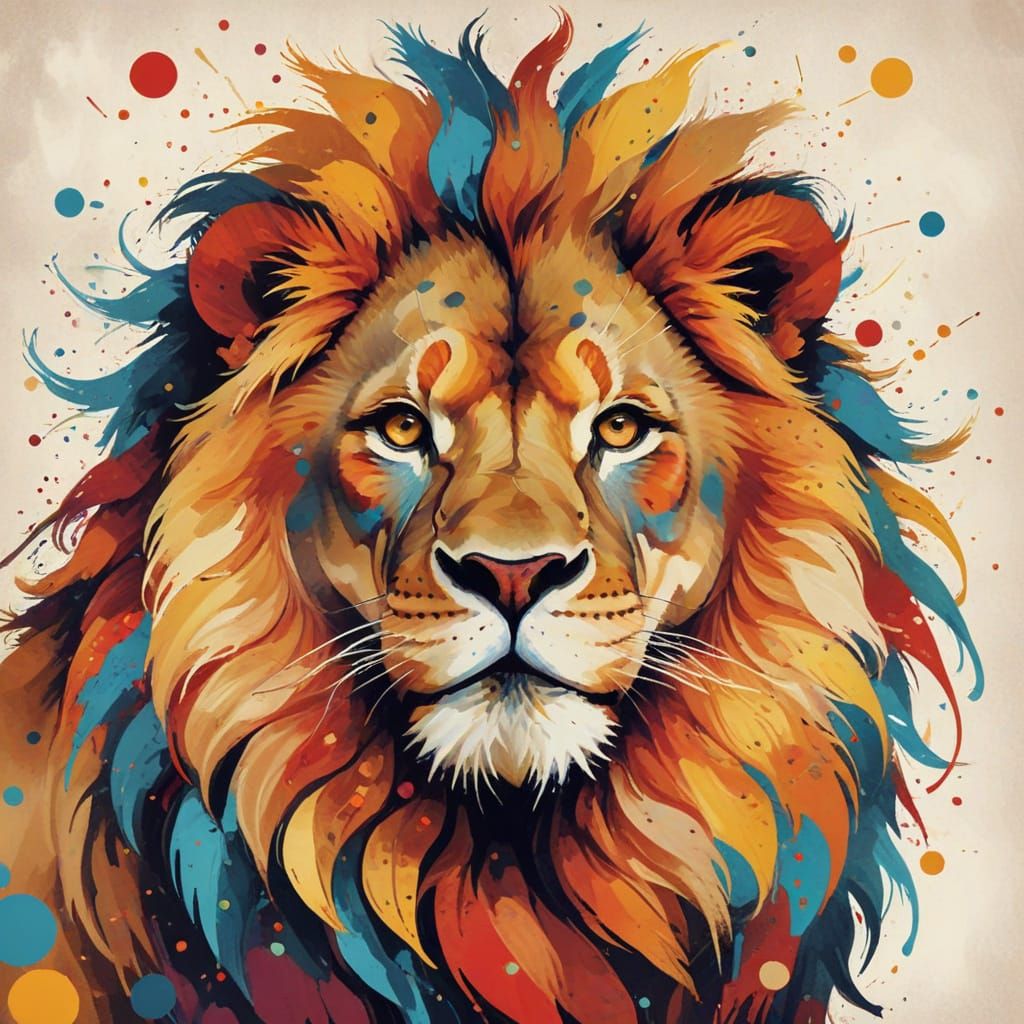 Abstract Polka Dot Lion Illustration