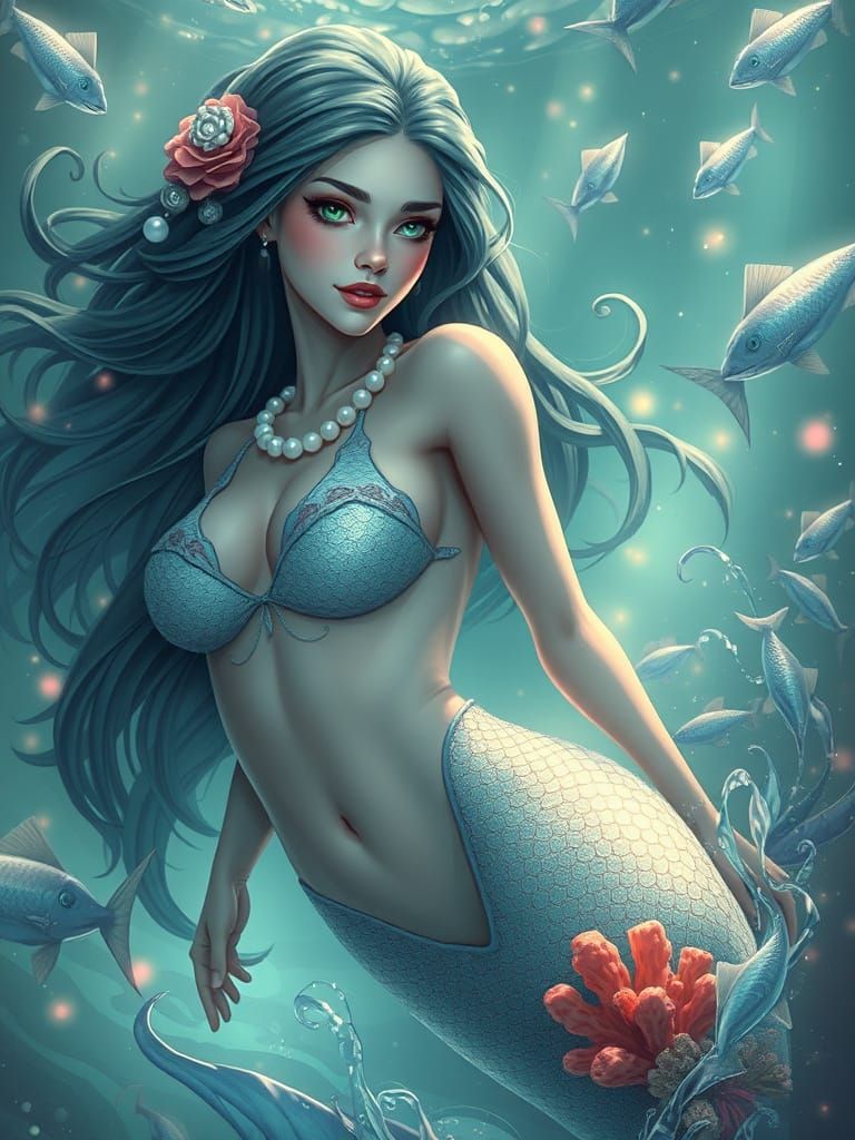 Dreamy Mermaid Emerging from the Water