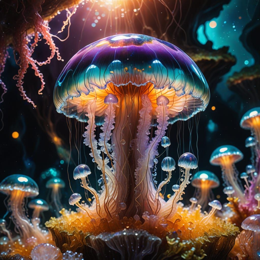 Ethereal Crystal Geode Tree in Jellyfish Forest