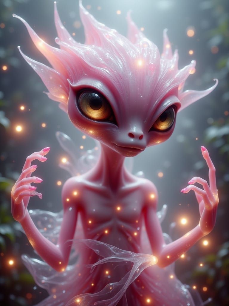 Gentle Enchanted Alien Radiates Warmth in Dreamy Twilight Ma...