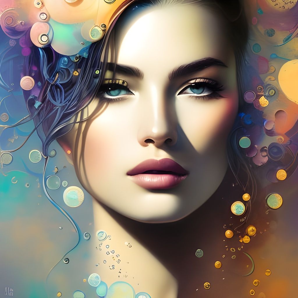 Ethereal Bubbles Portrait in Digital Painting Style