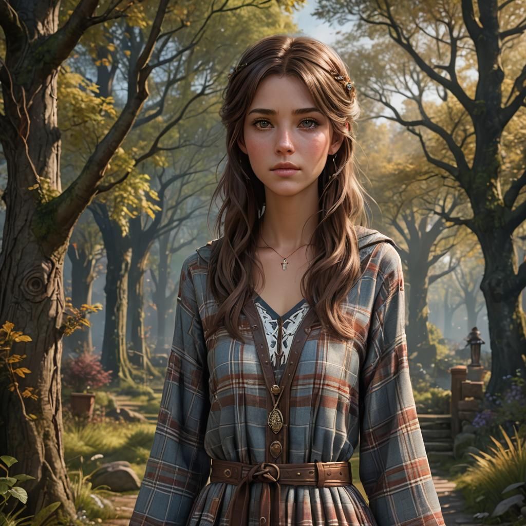 Girl in Plaid Tunic: Fantasy Concept Art