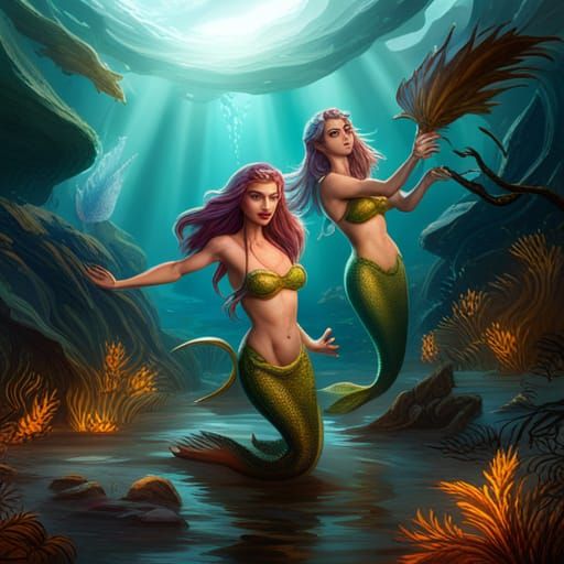 Grace and Lizzy as Merpeople: Fantasy Concept Art