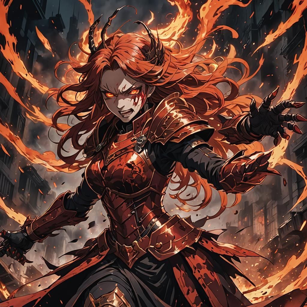 Wrathful Anime Lady Rue Gorgon's Fiery Destruction